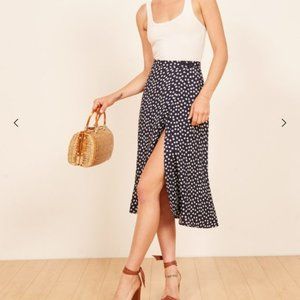 Reformation Betty Midi Skirt in Navy Floral (Size 8/M)